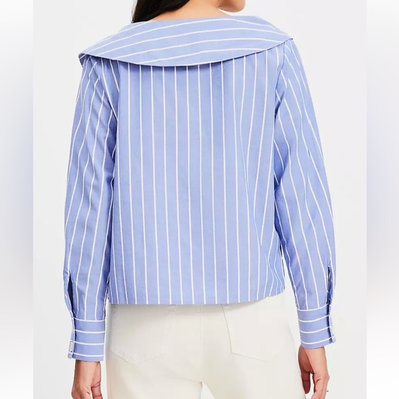 Loft stripe asymmetrical collared shirt Large NWT - Picture 3 of 7